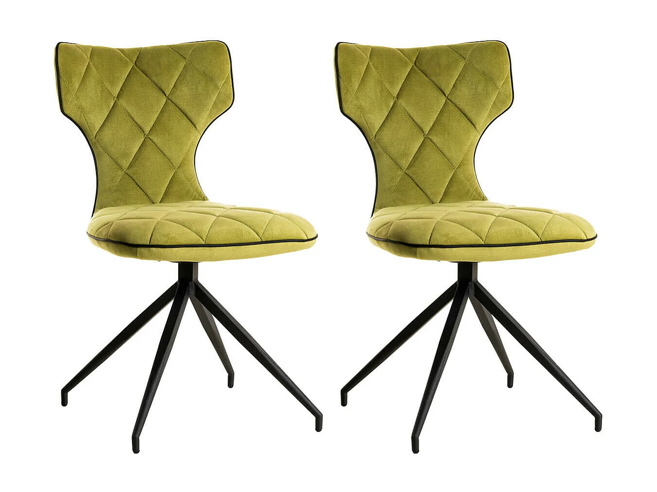 STYK - Lot de 2 Chaises Tissu Vertes Surpiqures Carreaux