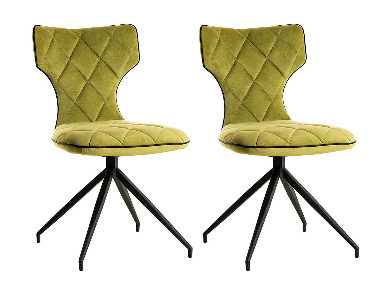 STYK - Lot de 2 Chaises Tissu Vertes Surpiqures Carreaux