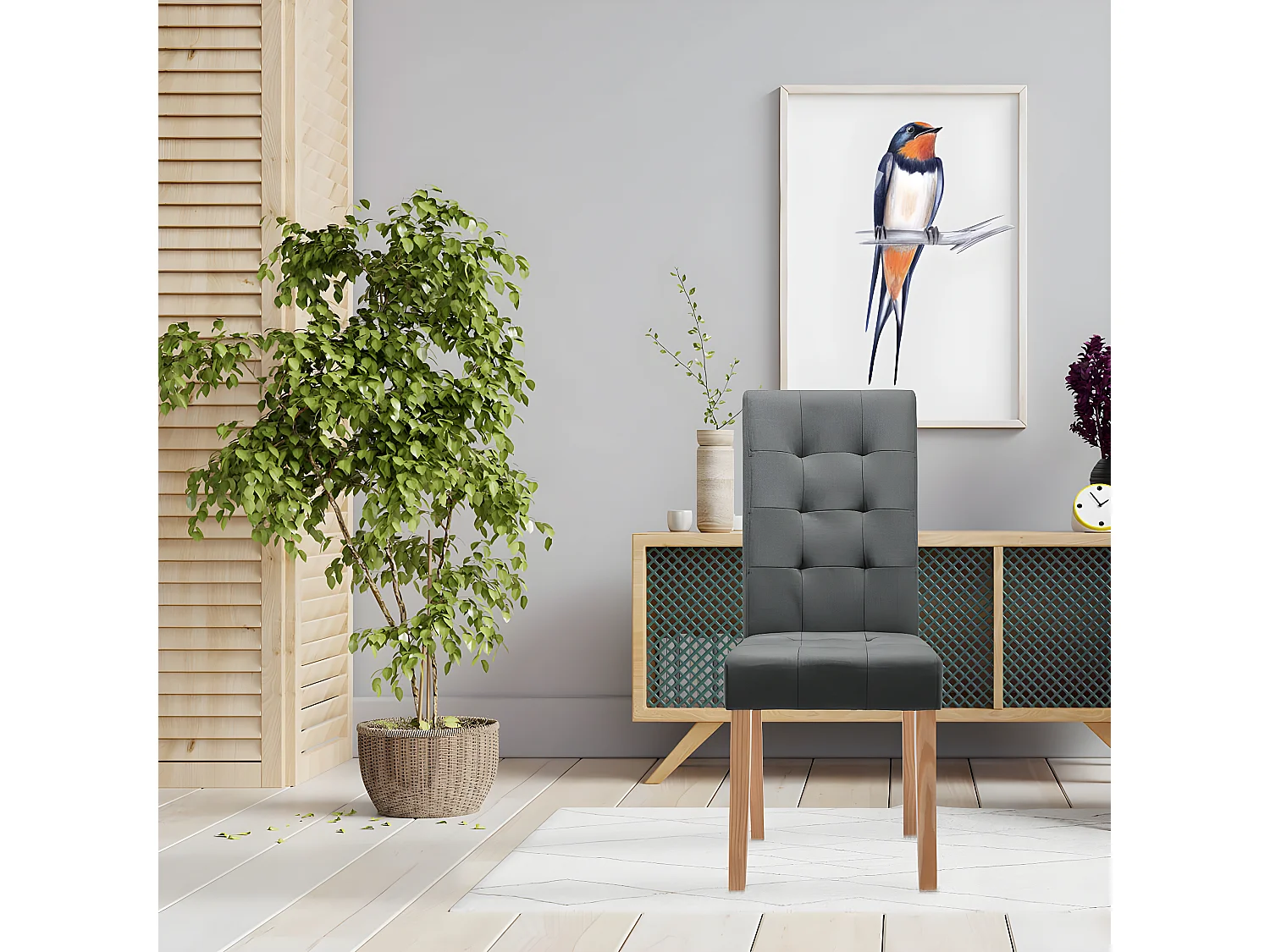 BOSTON - Lot de 6 Chaises Gris Foncé Capitonnées