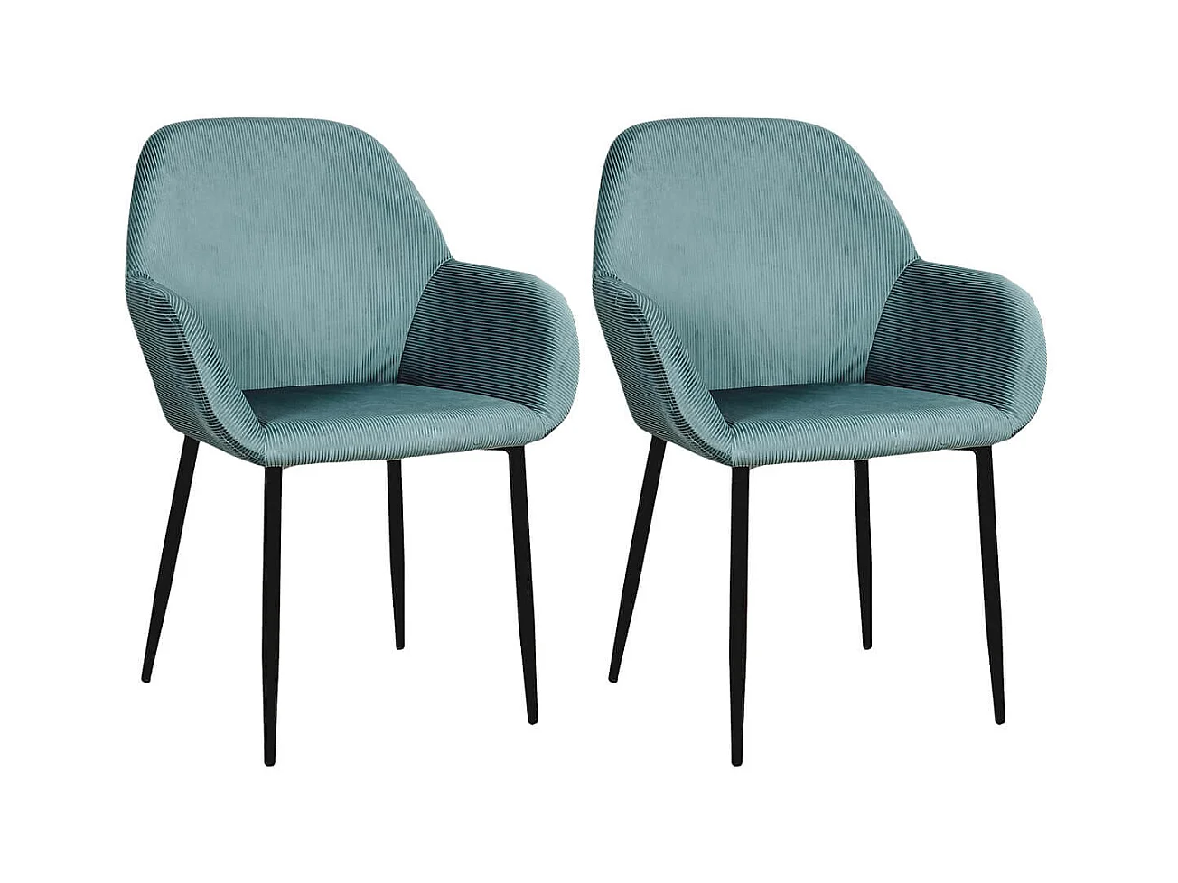 ALESSIA - Lot de 2 Fauteuils Velours Côtelé Bleu Canard