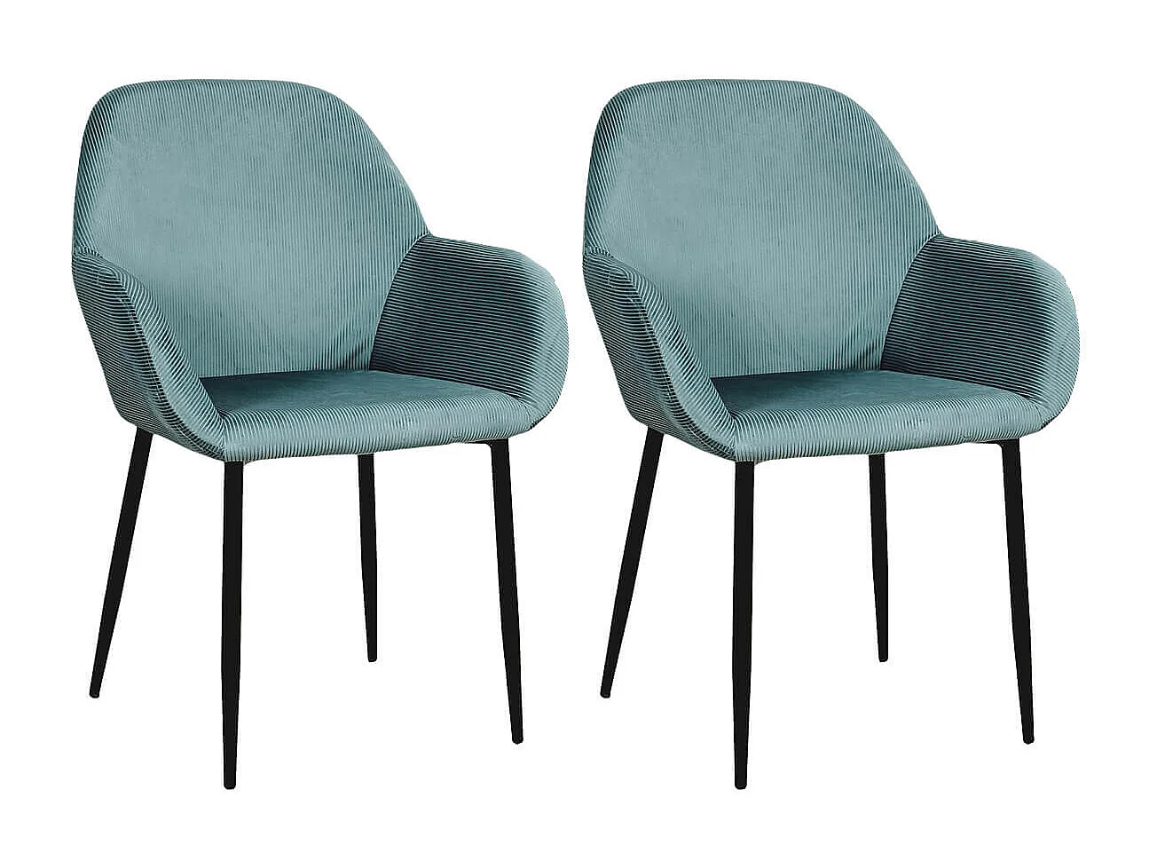 ALESSIA - Lot de 2 Fauteuils Velours Côtelé Bleu Canard