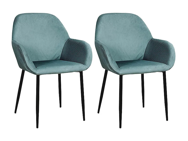 ALESSIA - Lot de 2 Fauteuils Velours Côtelé Bleu Canard