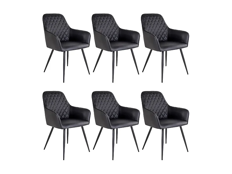 VIBY - Lot de 6 Fauteuils Simili Noir et Piétement Acier Noir