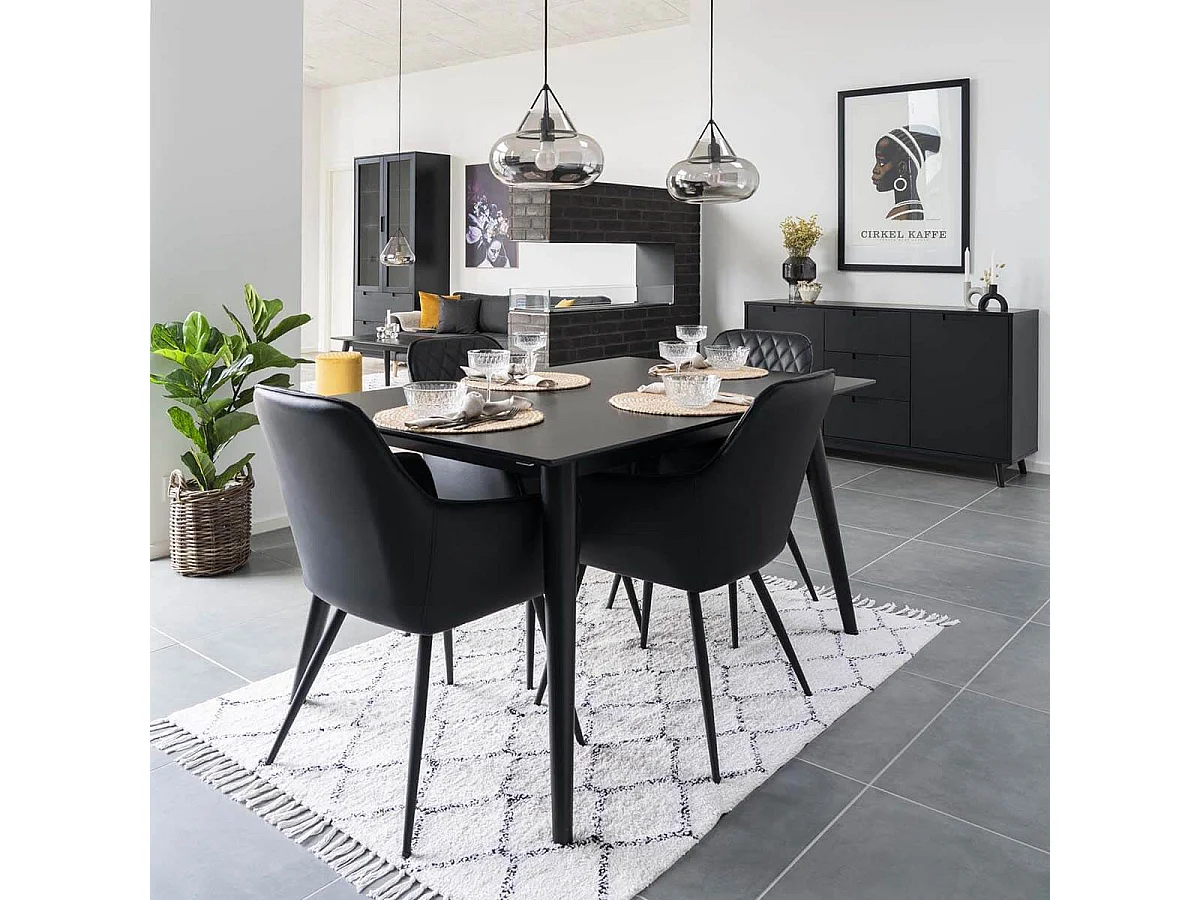 VIBY - Lot de 6 Fauteuils Simili Noir et Piétement Acier Noir