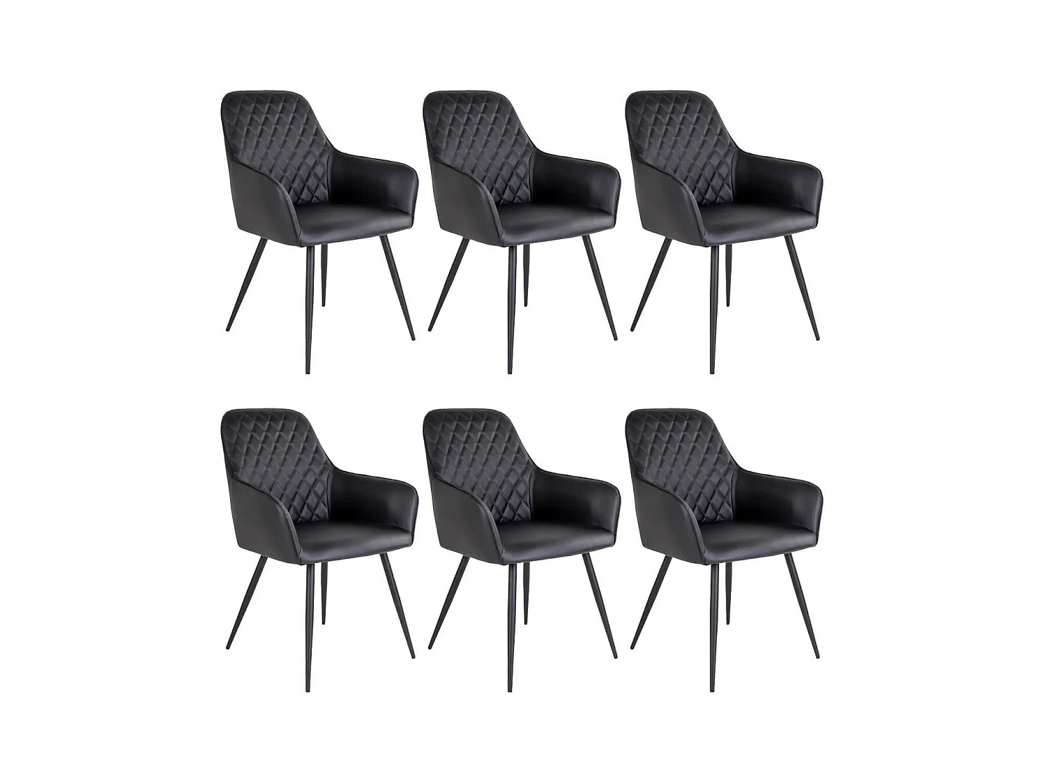 VIBY - Lot de 6 Fauteuils Simili Noir et Piétement Acier Noir