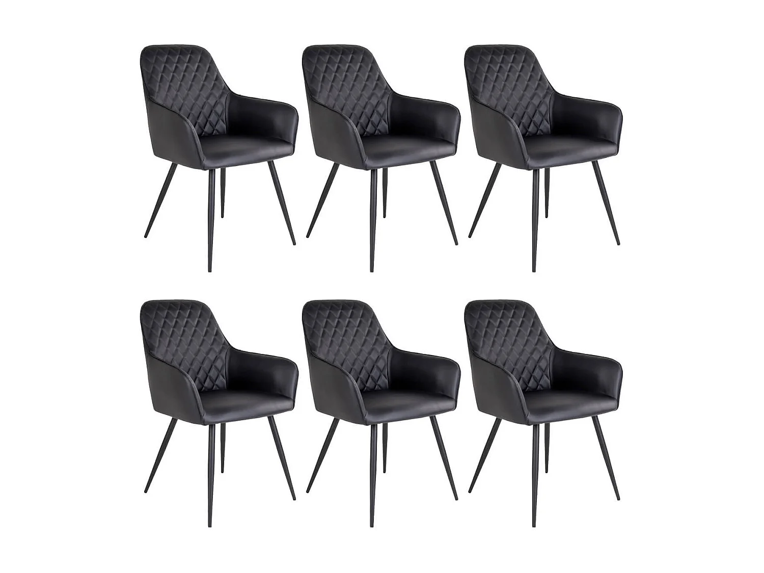 VIBY - Lot de 6 Fauteuils Simili Noir et Piétement Acier Noir