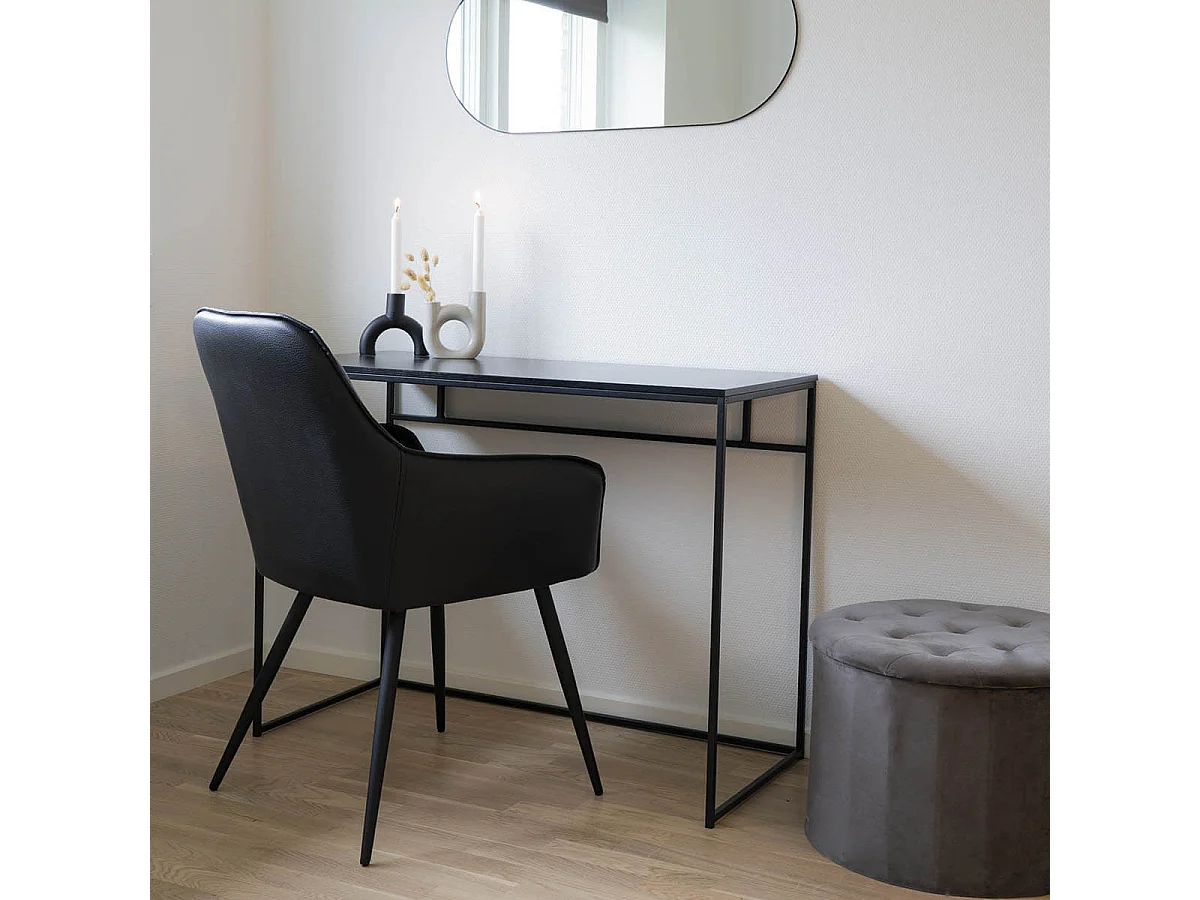 VIBY - Lot de 6 Fauteuils Simili Noir et Piétement Acier Noir