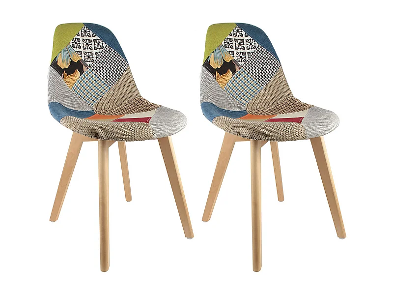 PATCHWORK - Lot de 2 Chaises Scandinaves Multicolore