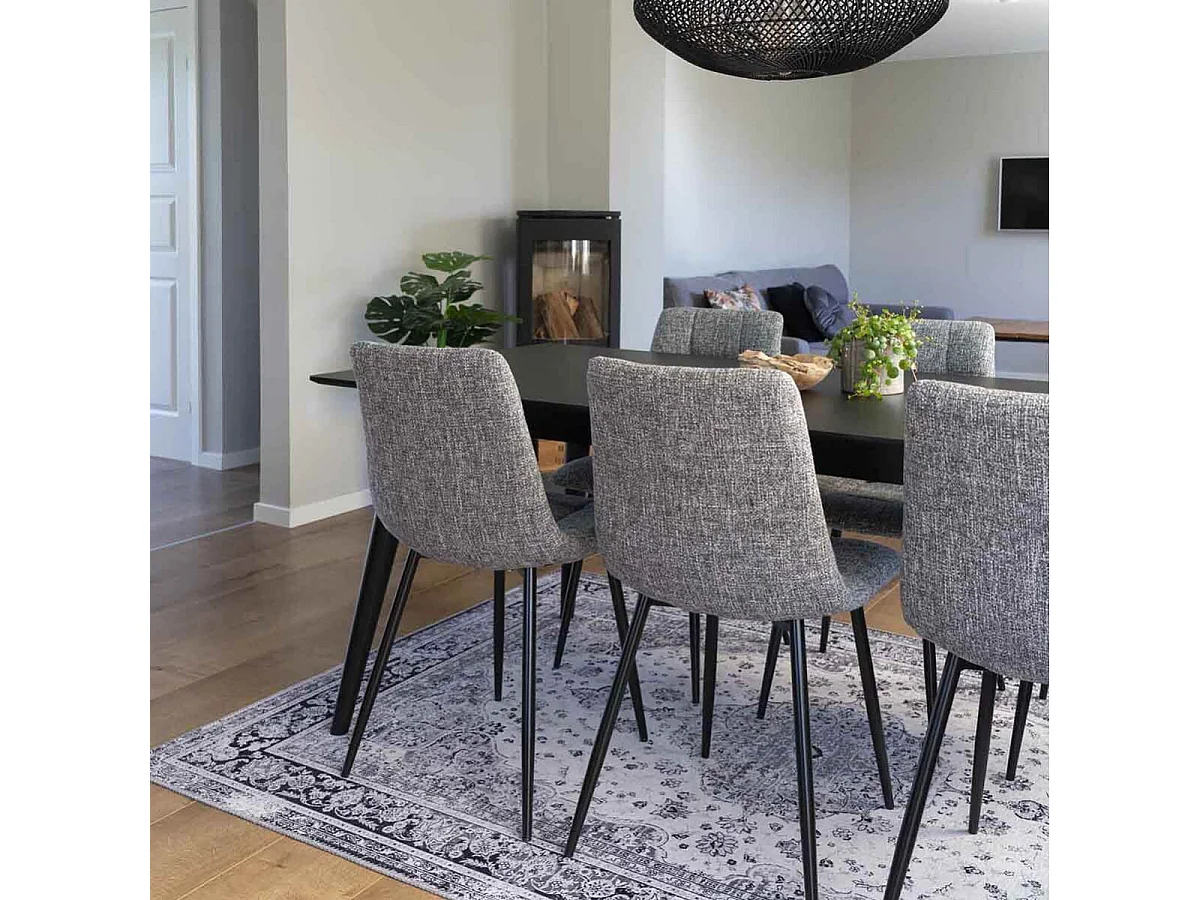 STRIB - Lot de 2 Chaises Tissu Gris Tacheté et Piétement Acier