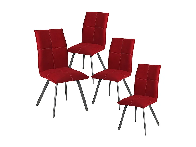 BISPO - Lot de 4 Chaises Tissu Coloris Rouge