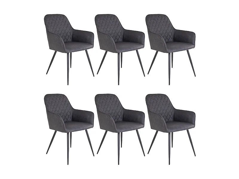 VIBY - Lot de 6 Fauteuils Simili Gris et Piétement Acier Noir