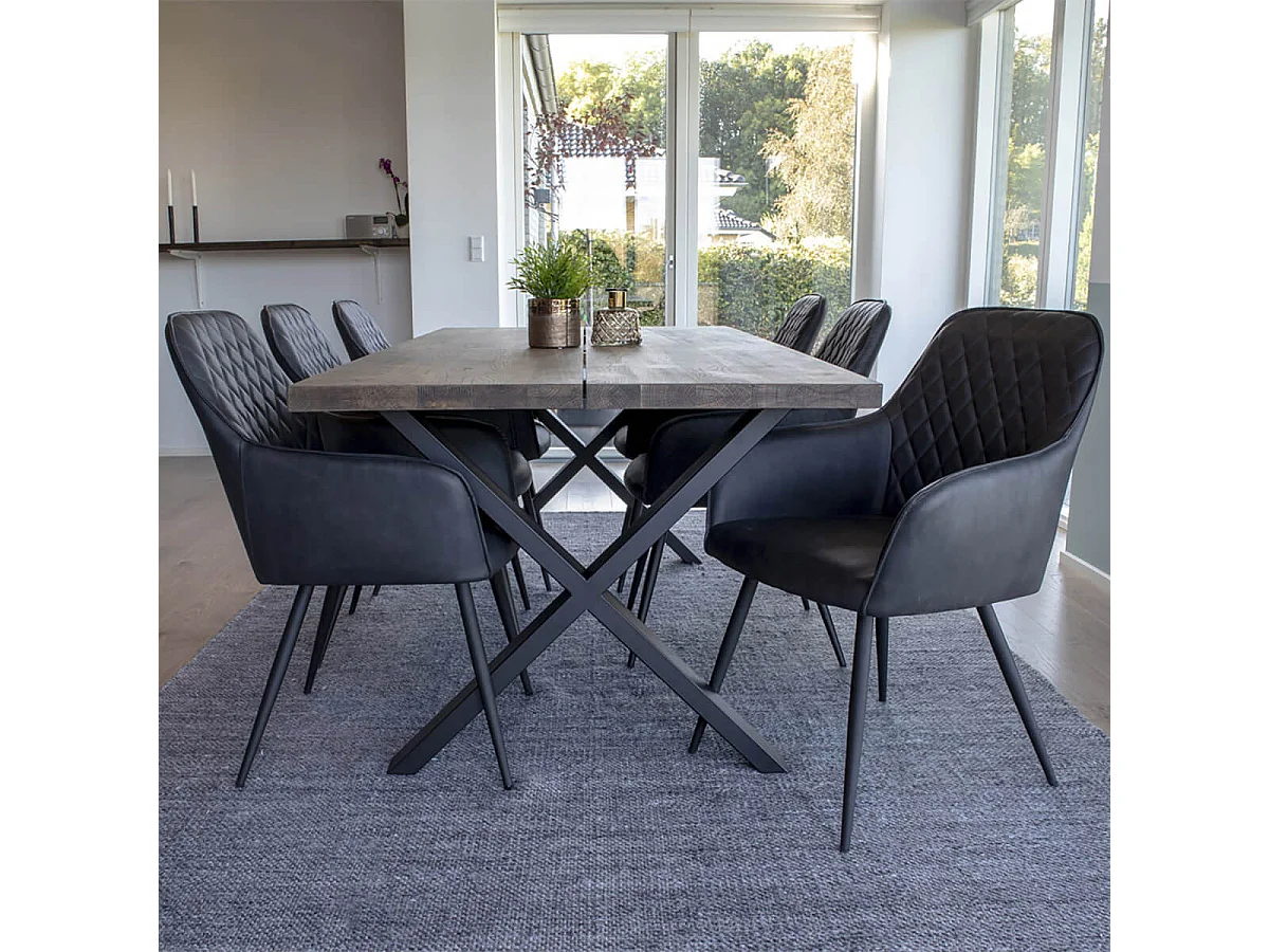 VIBY - Lot de 6 Fauteuils Simili Gris et Piétement Acier Noir