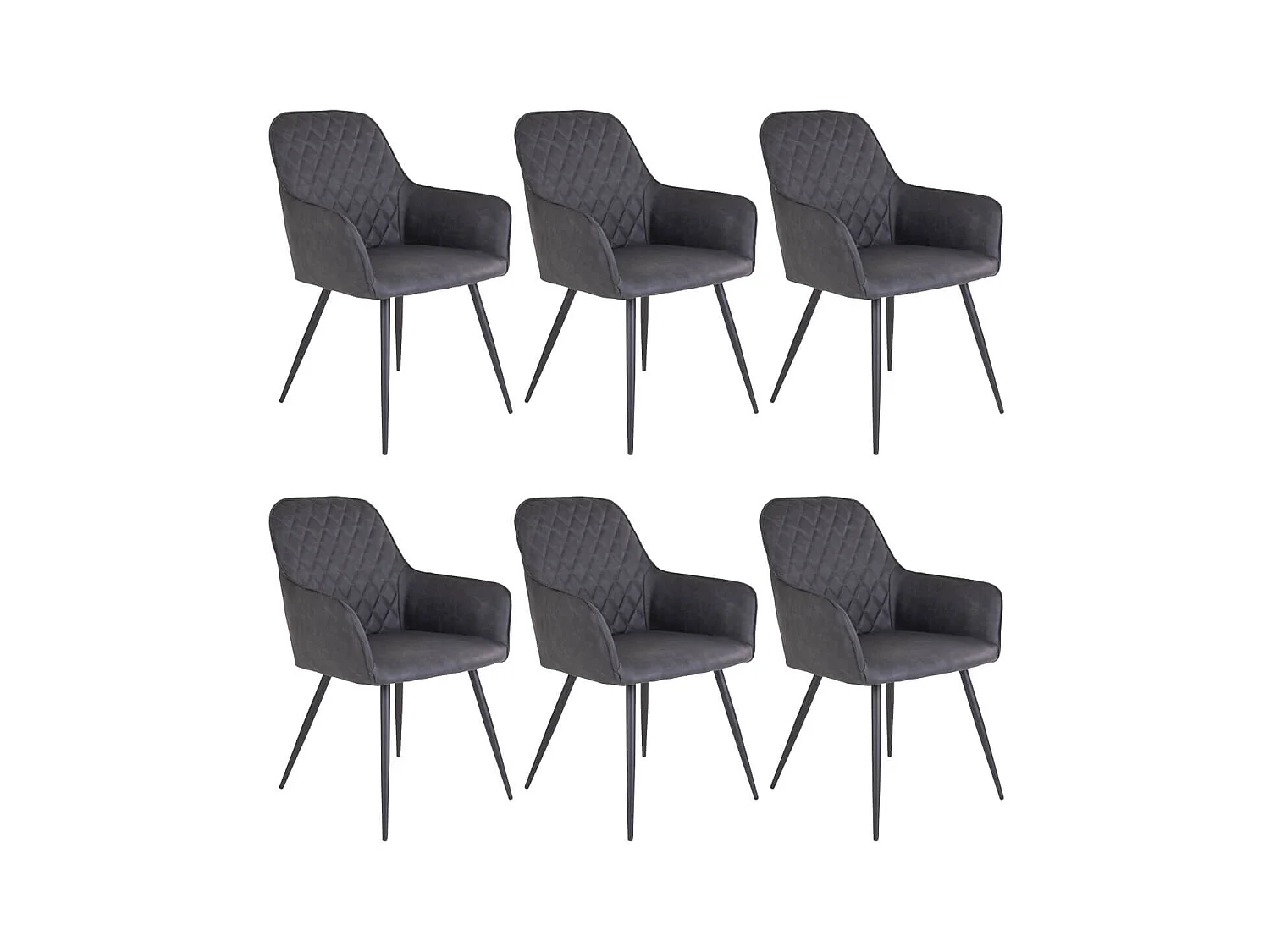 VIBY - Lot de 6 Fauteuils Simili Gris et Piétement Acier Noir