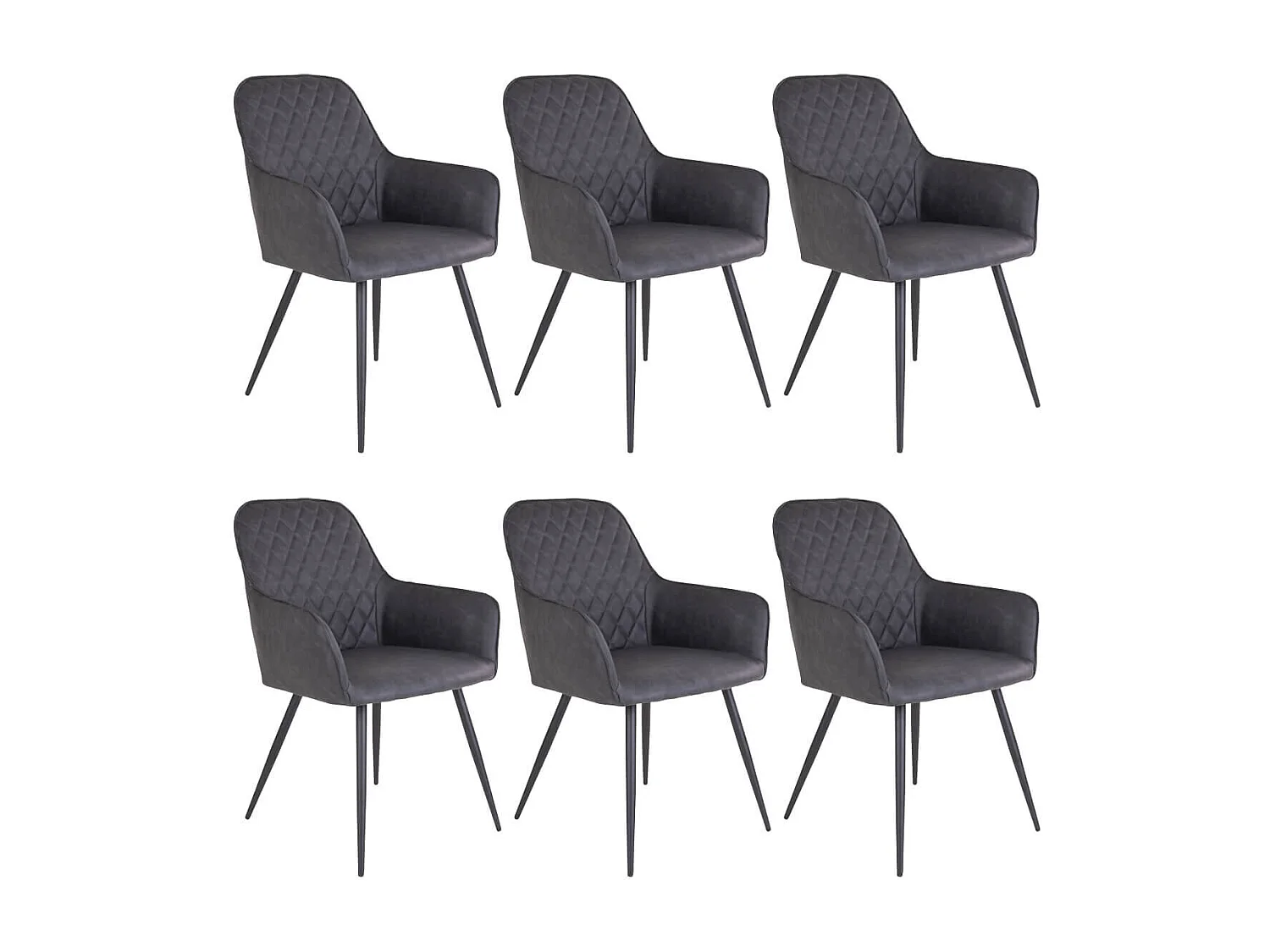 VIBY - Lot de 6 Fauteuils Simili Gris et Piétement Acier Noir