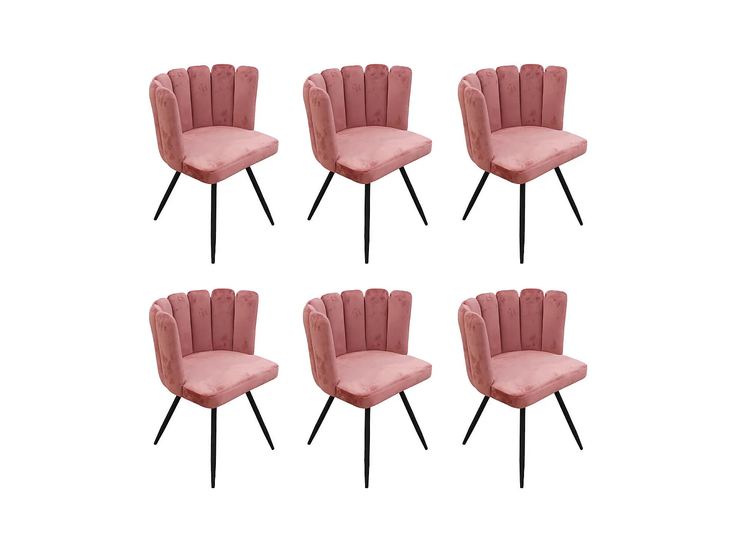 CHARLOTTE - Lot de 6 Chaises Velours Rose