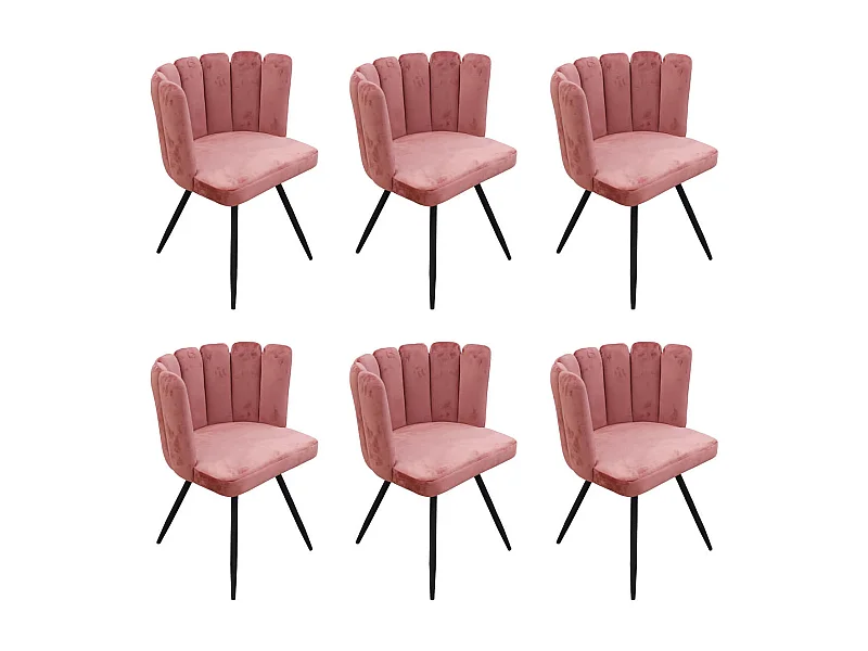 CHARLOTTE - Lot de 6 Chaises Velours Rose