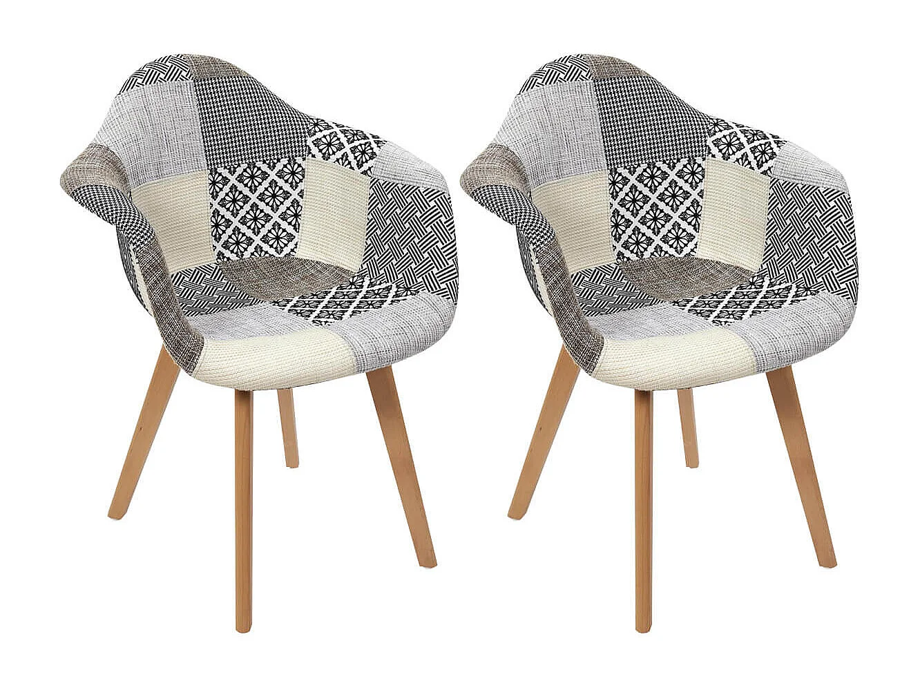 GIADA - Lot de 2 Fauteuils Patchwork Motifs Grisés