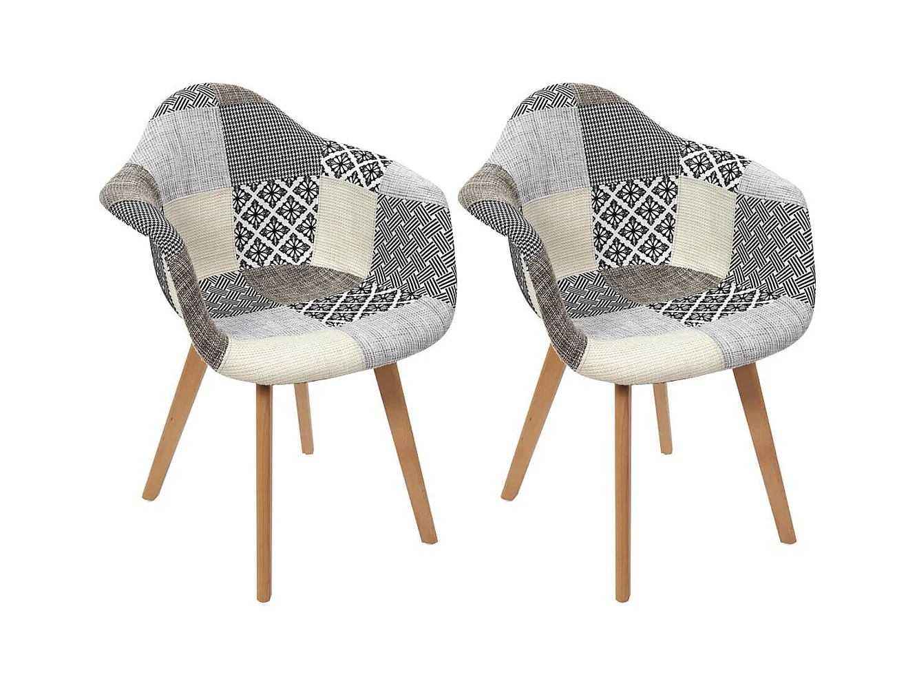 GIADA - Lot de 2 Fauteuils Patchwork Motifs Grisés