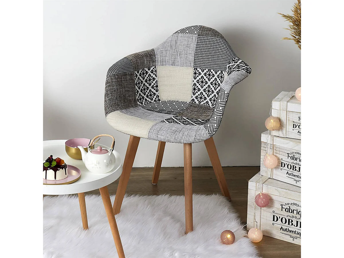 GIADA - Lot de 2 Fauteuils Patchwork Motifs Grisés