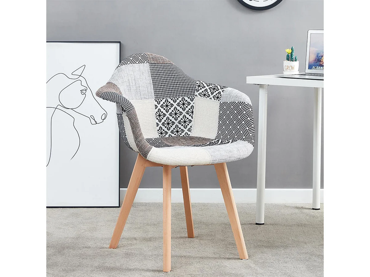 GIADA - Lot de 2 Fauteuils Patchwork Motifs Grisés