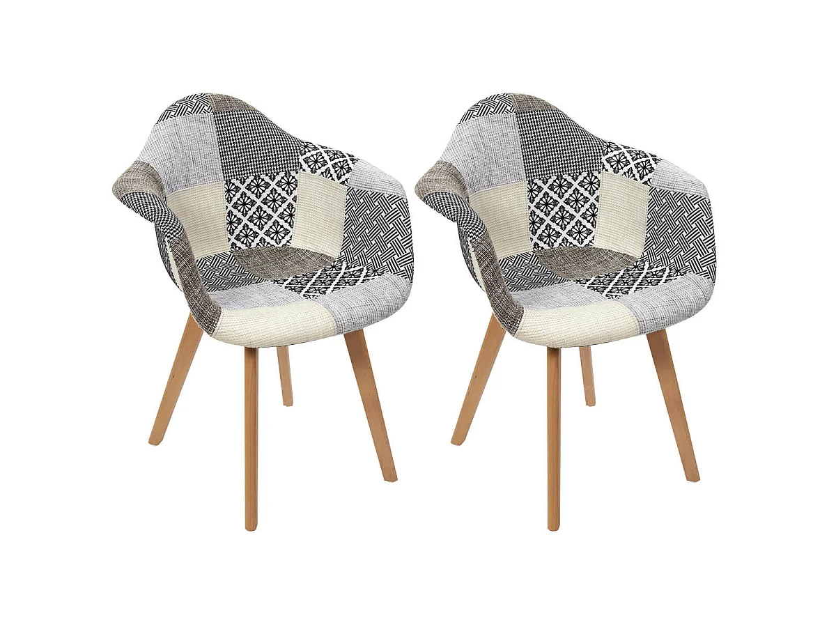 GIADA - Lot de 2 Fauteuils Patchwork Motifs Grisés