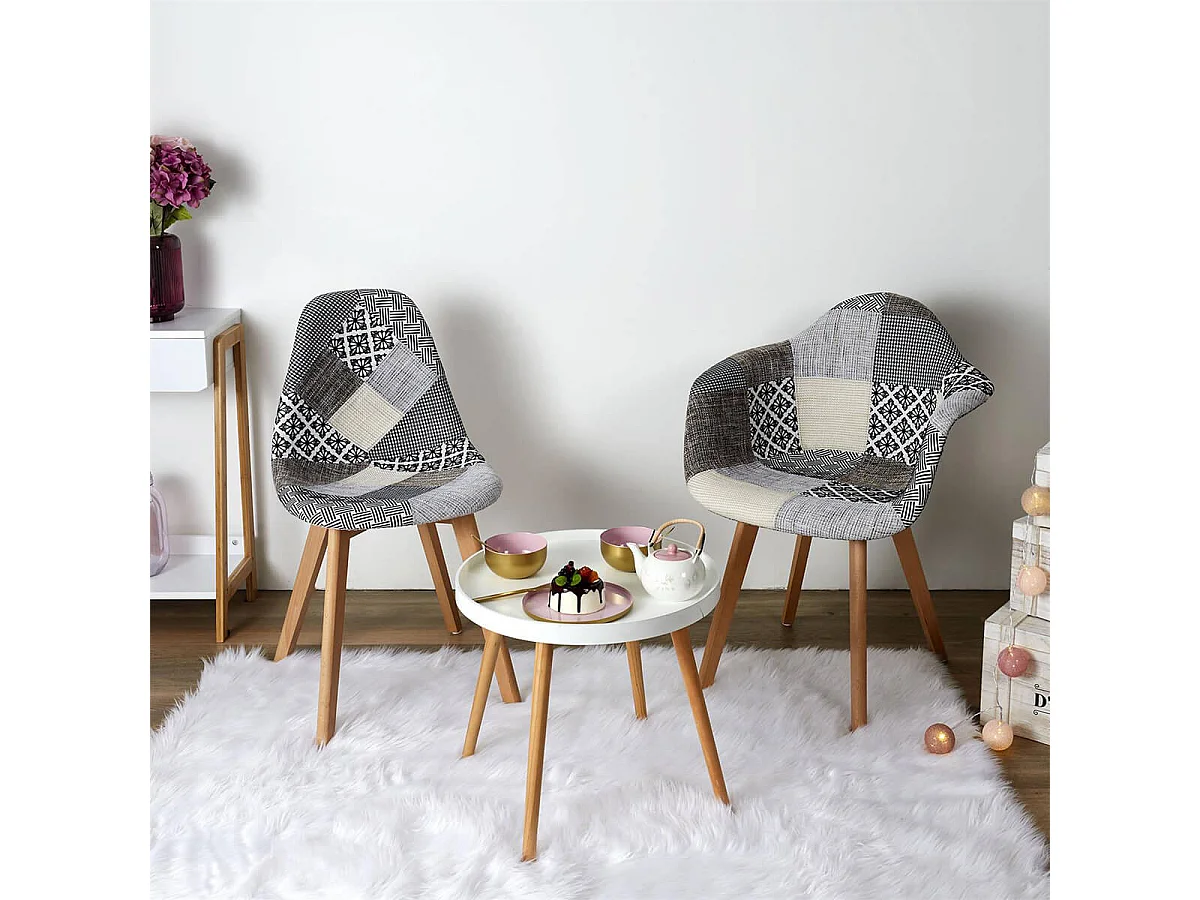 GIADA - Lot de 2 Fauteuils Patchwork Motifs Grisés