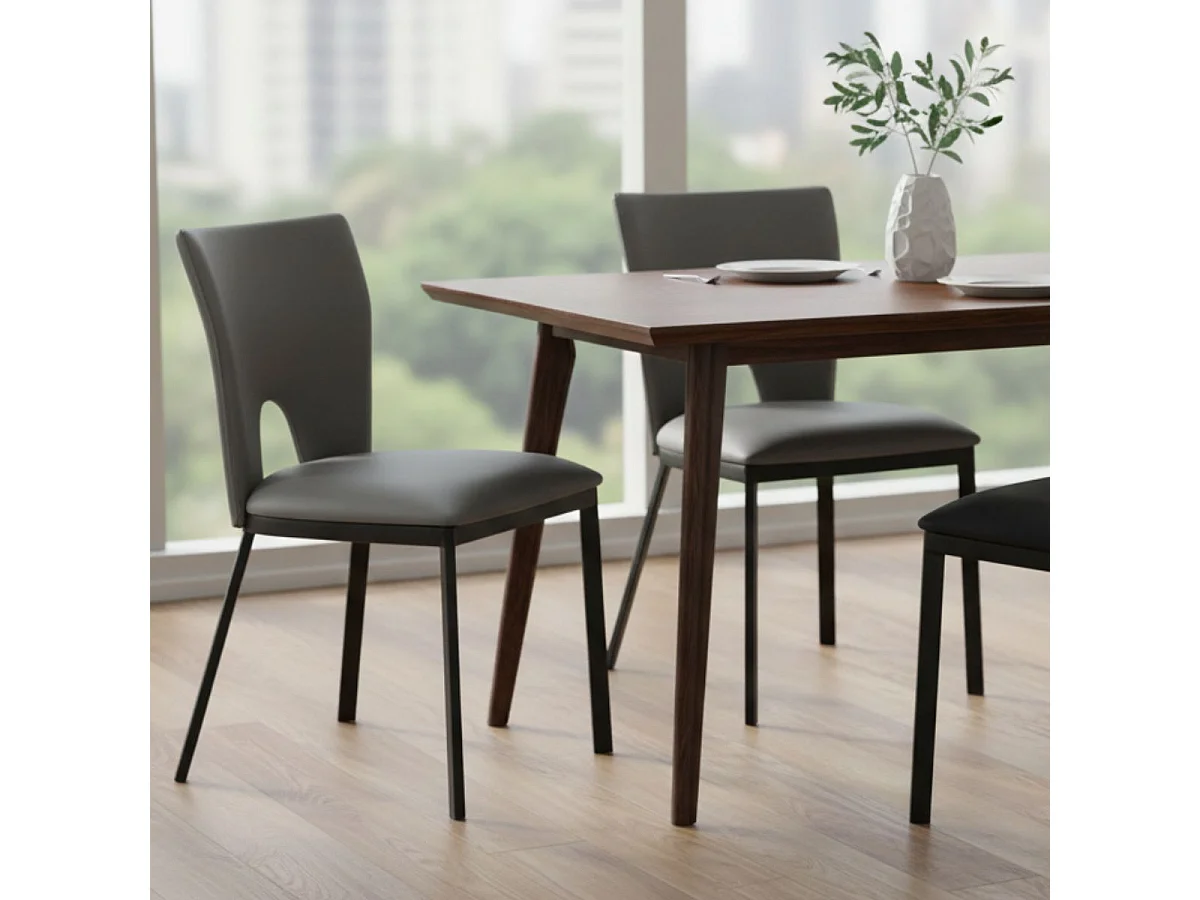 CATALIA - Lot de 2 Chaises Grises Métal et Simili