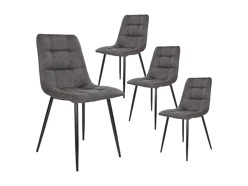 STRIB - Lot de 4 Chaises Tissu Gris Foncé et Piétement Acier