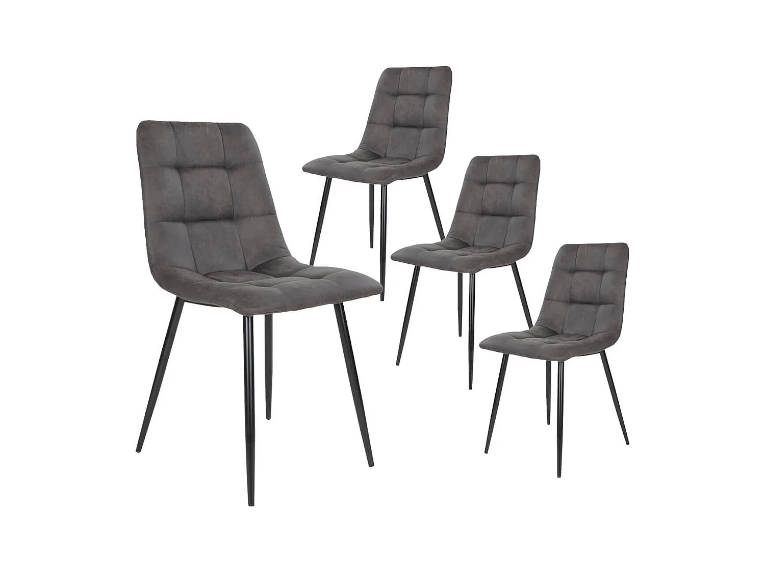 STRIB - Lot de 4 Chaises Tissu Gris Foncé et Piétement Acier