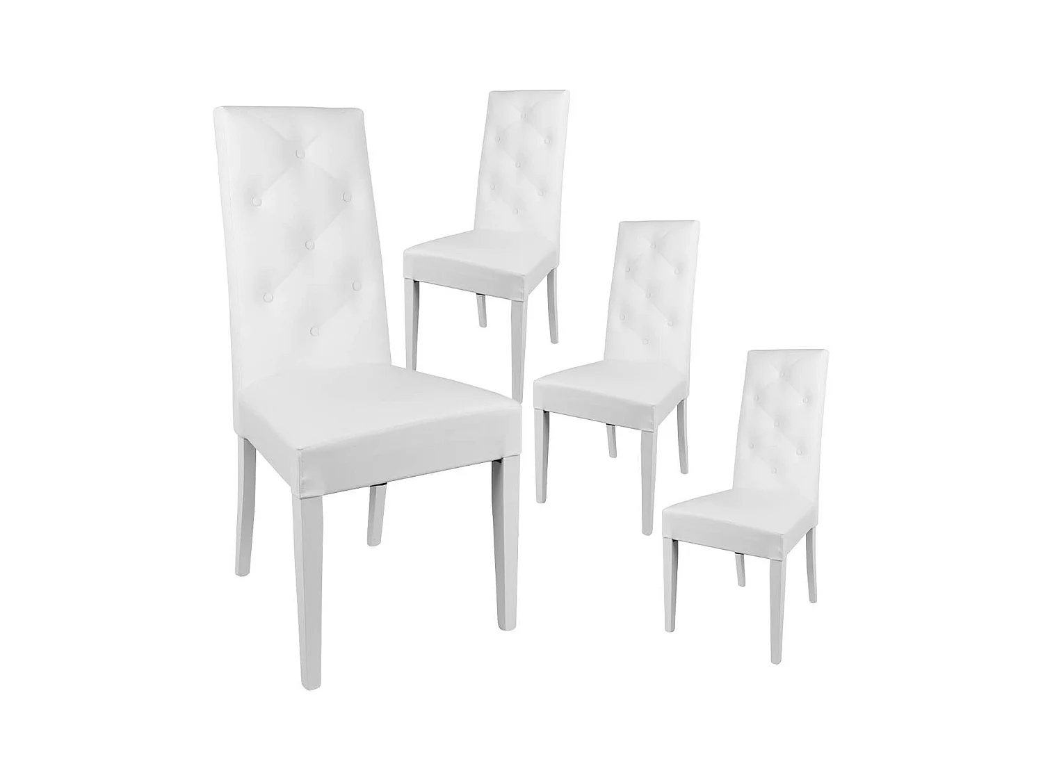 TREVI - Lot de 4 Chaises Simili Blanc et Pieds Laqués