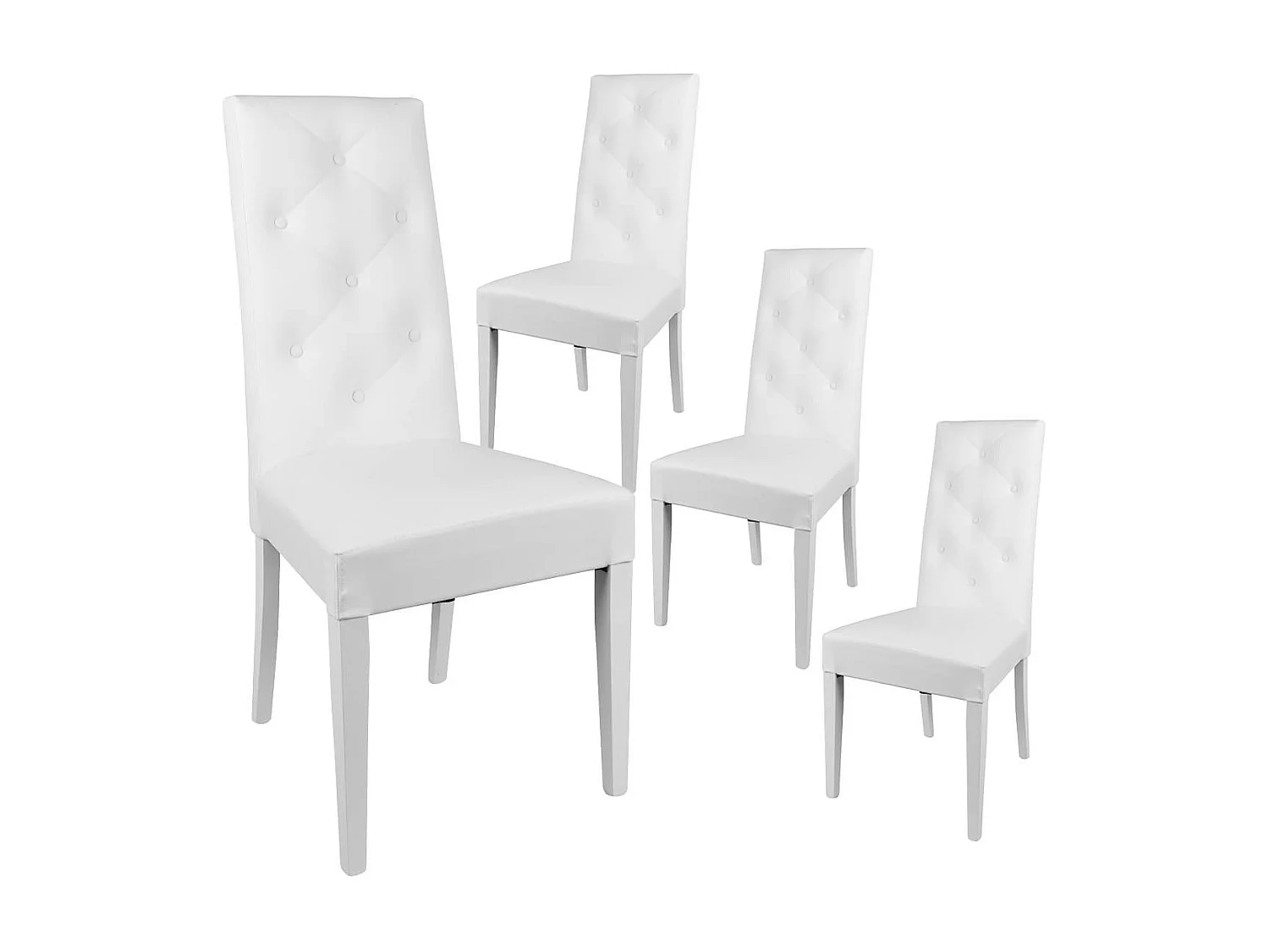TREVI - Lot de 4 Chaises Simili Blanc et Pieds Laqués
