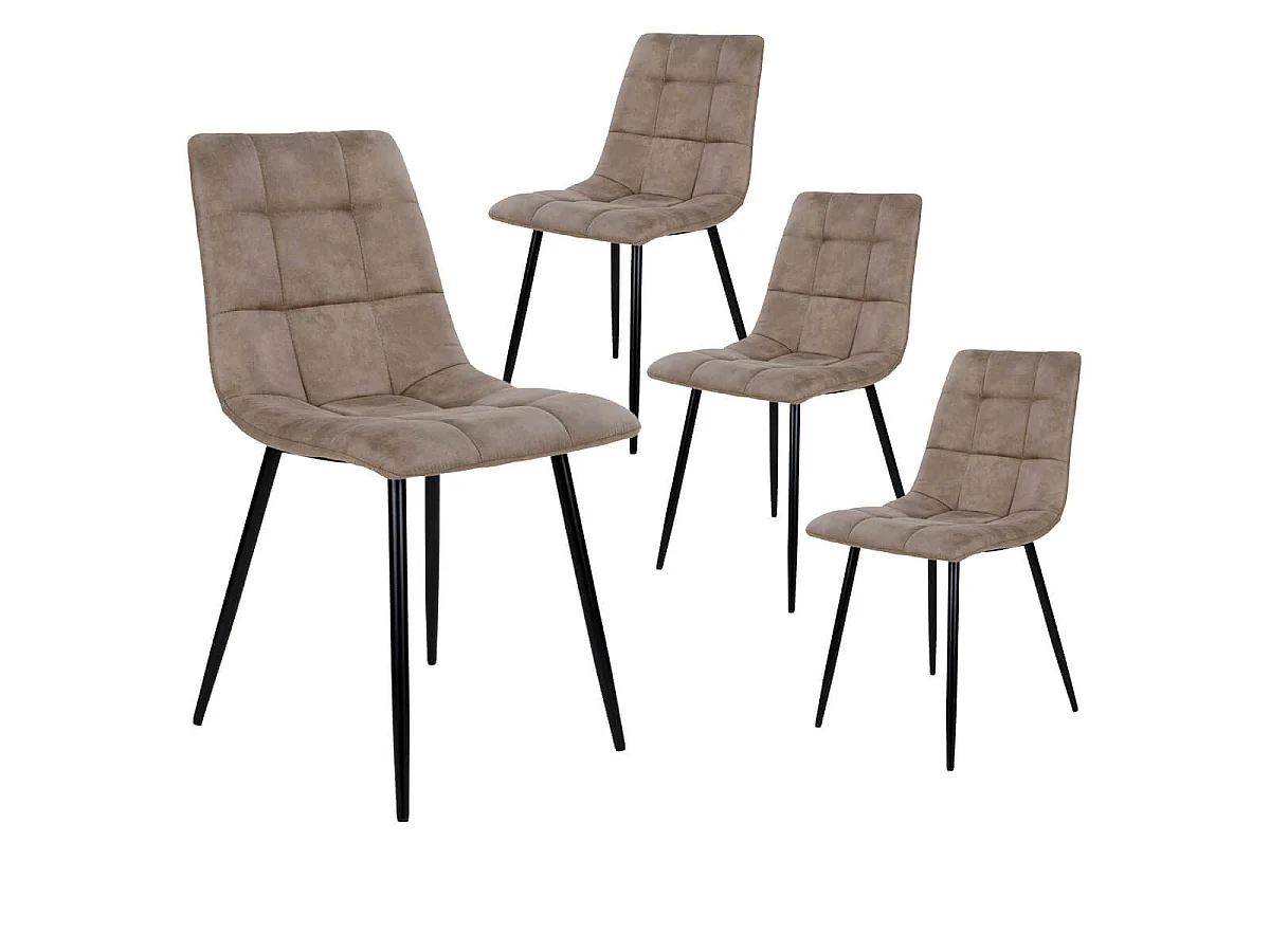 STRIB - Lot de 4 Chaises Tissu Marron et Piétement Acier