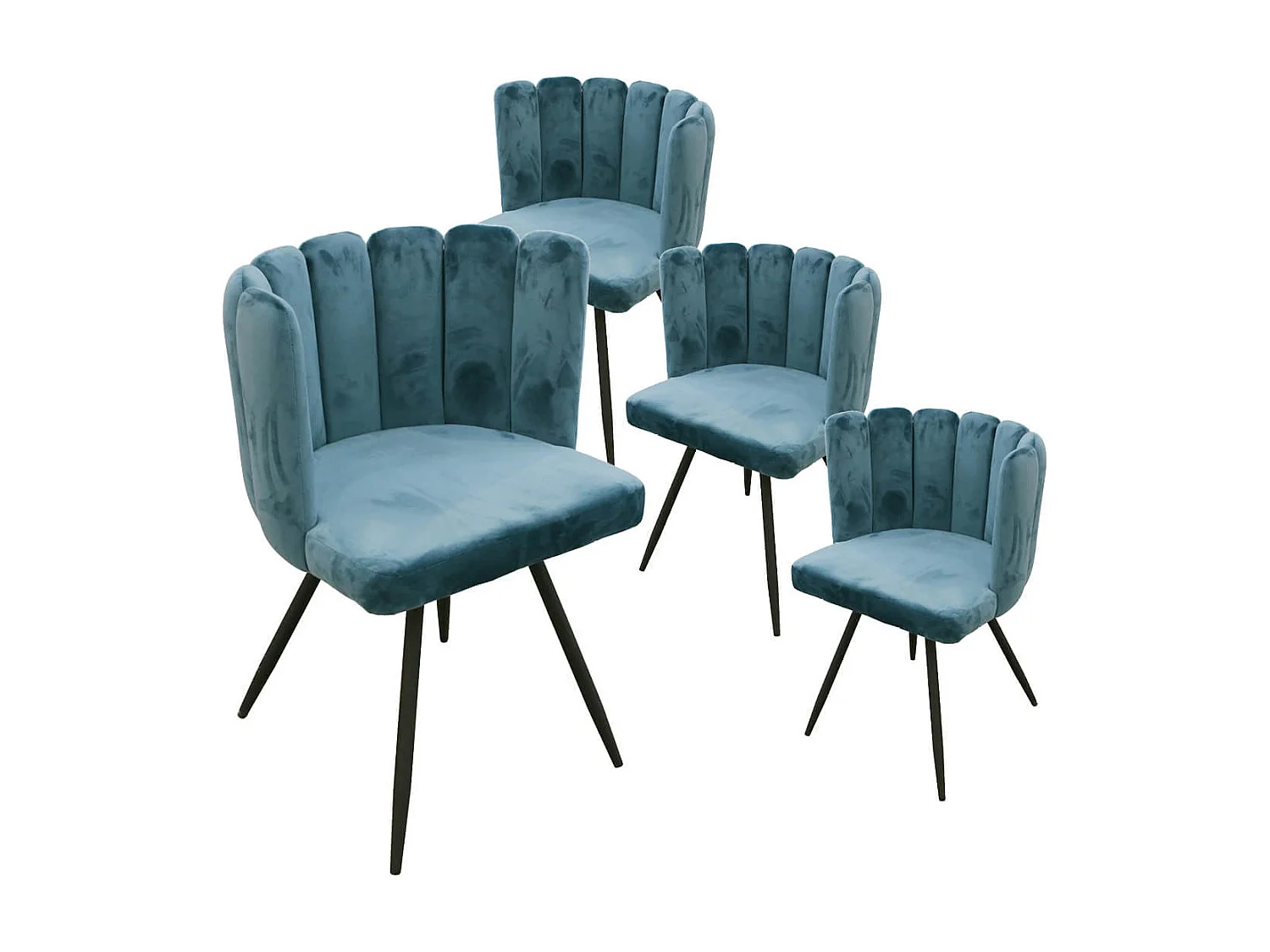 CHARLOTTE - Lot de 4 Chaises Velours Bleu