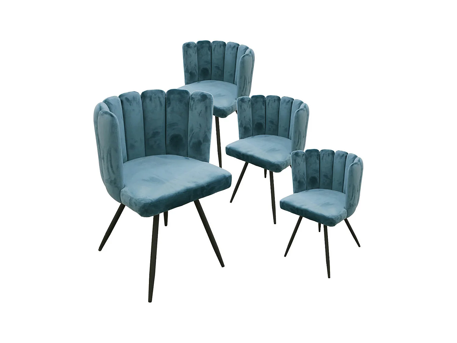CHARLOTTE - Lot de 4 Chaises Velours Bleu