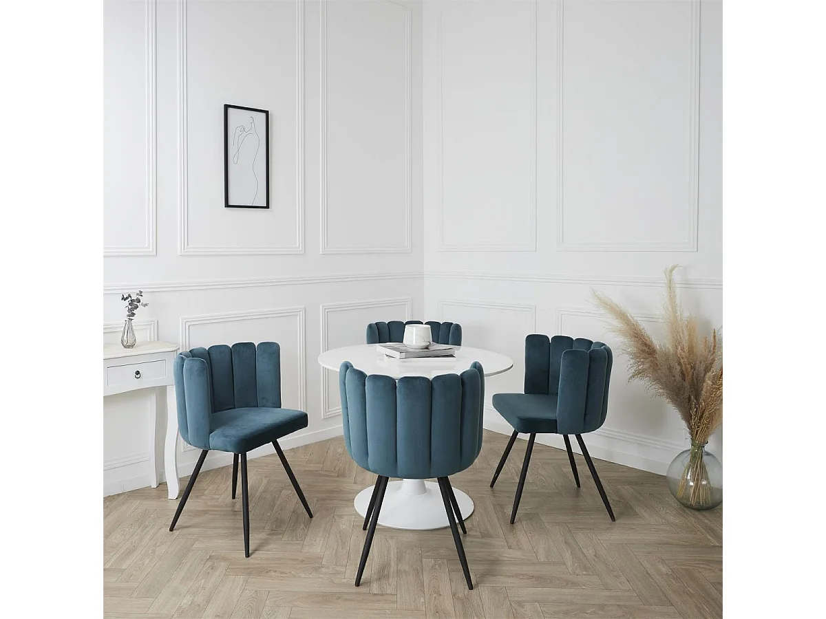 CHARLOTTE - Lot de 4 Chaises Velours Bleu
