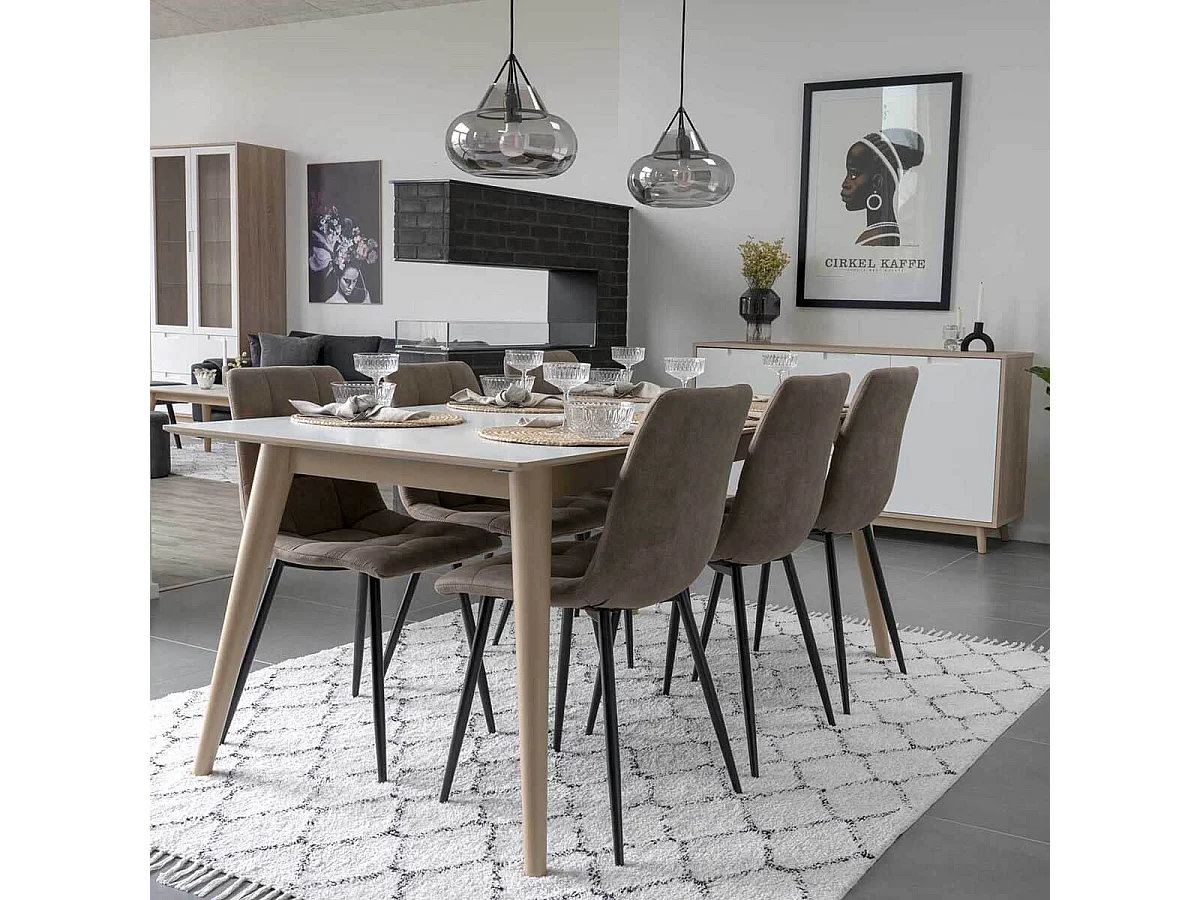 STRIB - Lot de 6 Chaises Tissu Marron et Piétement Acier