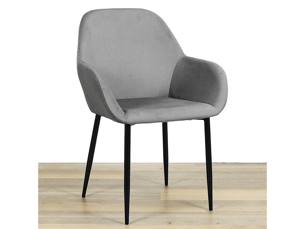 ALESSIA - Lot de 6 Fauteuils Velours Côtelé Gris
