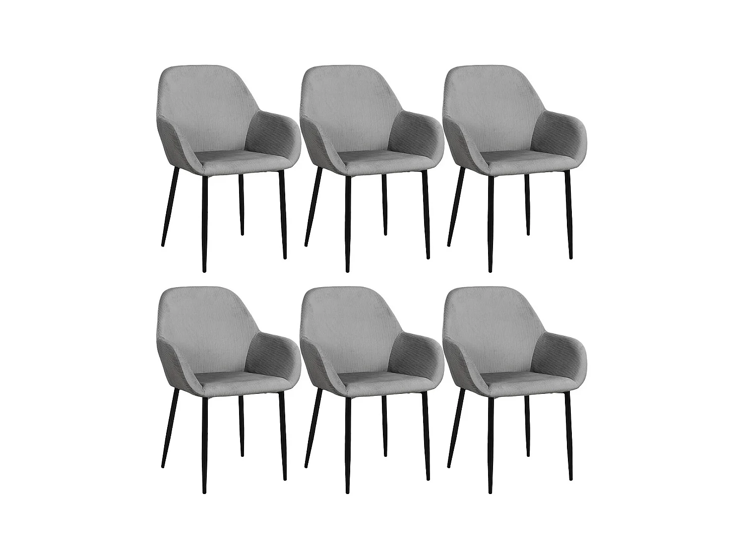 ALESSIA - Lot de 6 Fauteuils Velours Côtelé Gris