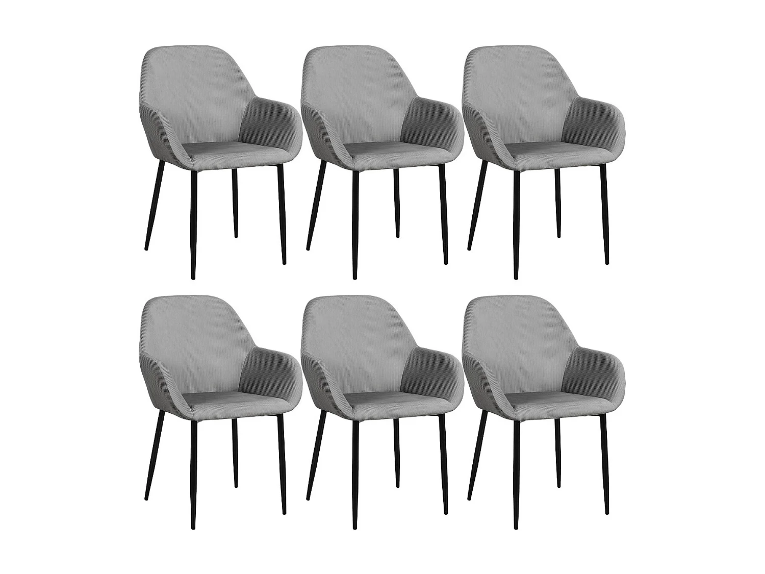 ALESSIA - Lot de 6 Fauteuils Velours Côtelé Gris