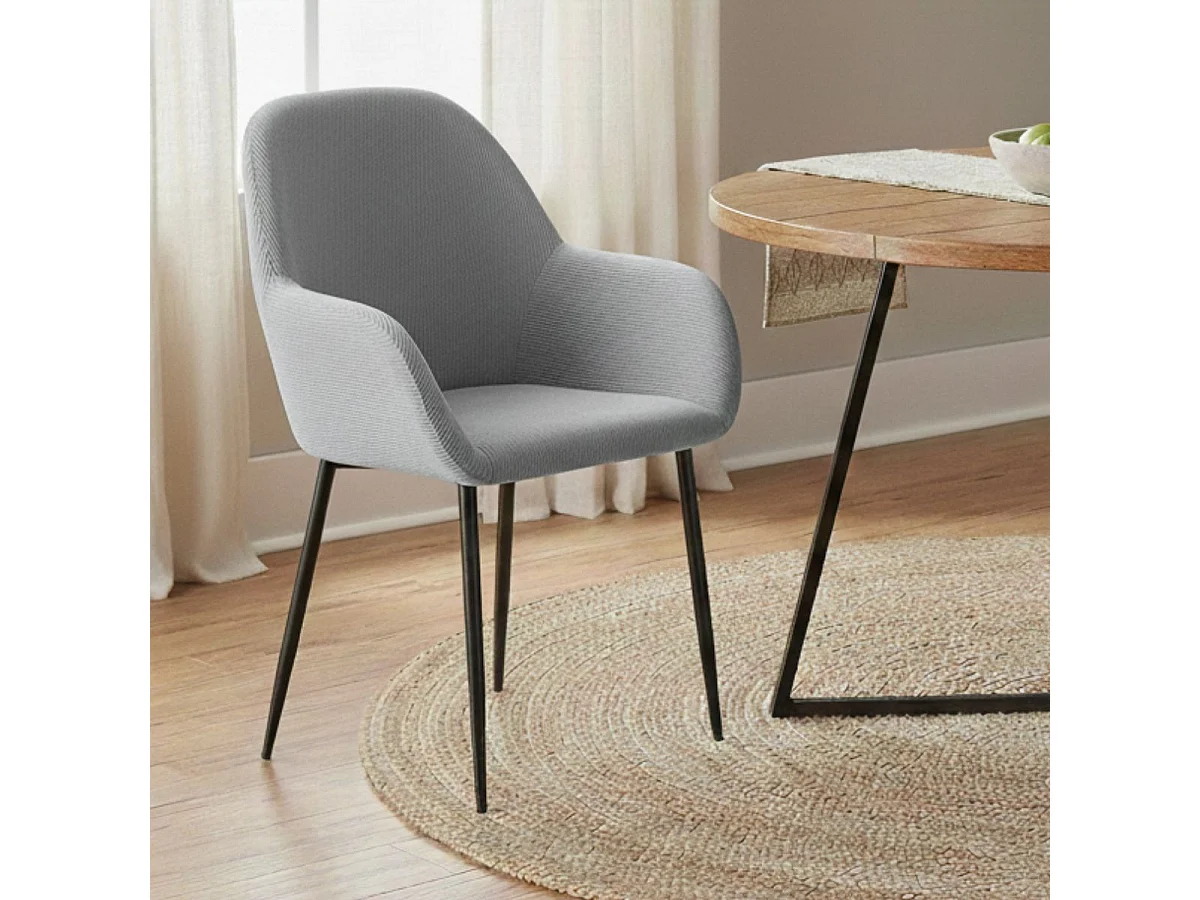 ALESSIA - Lot de 6 Fauteuils Velours Côtelé Gris