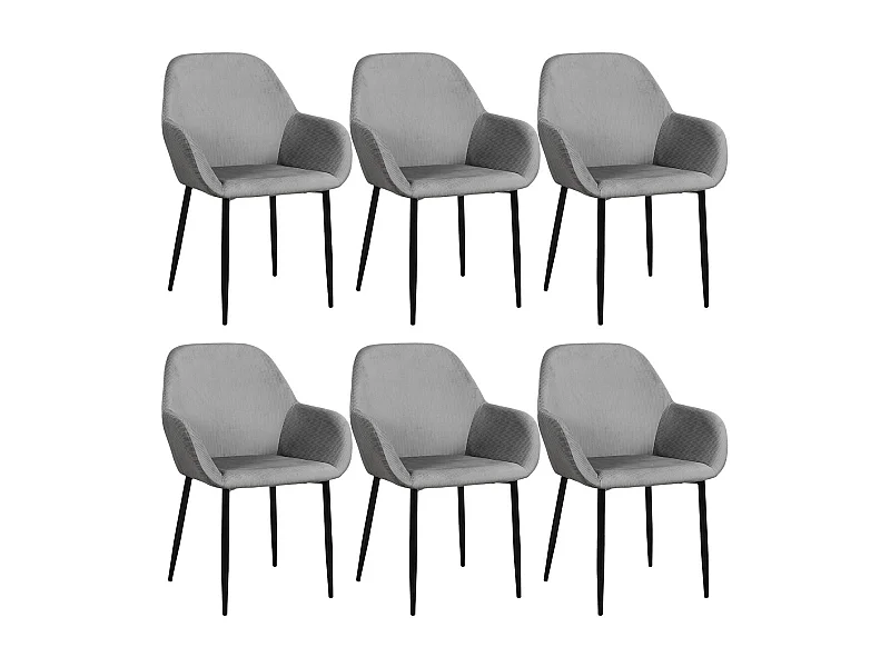 ALESSIA - Lot de 6 Fauteuils Velours Côtelé Gris