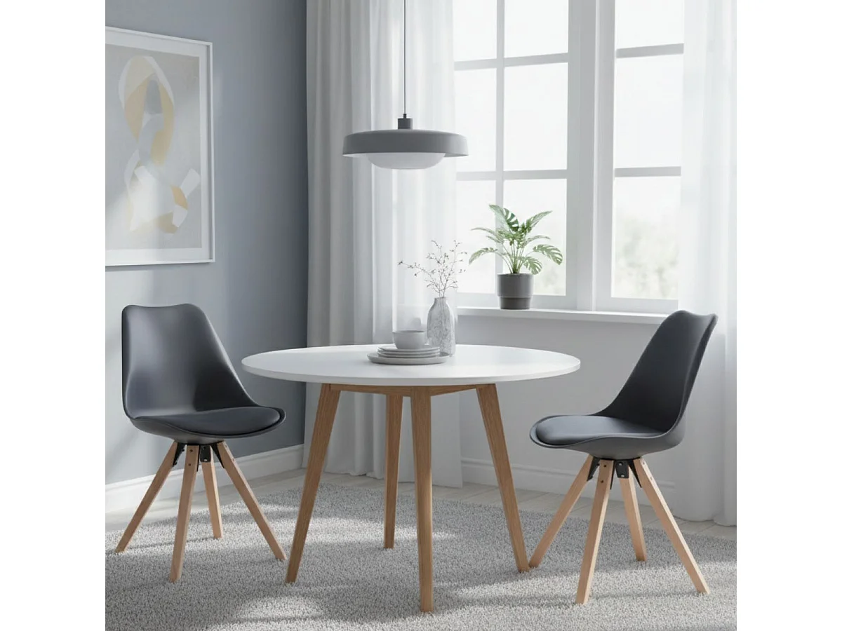 NIBBEN - Lot de 2 Chaises Grises et Piétement Hévéa