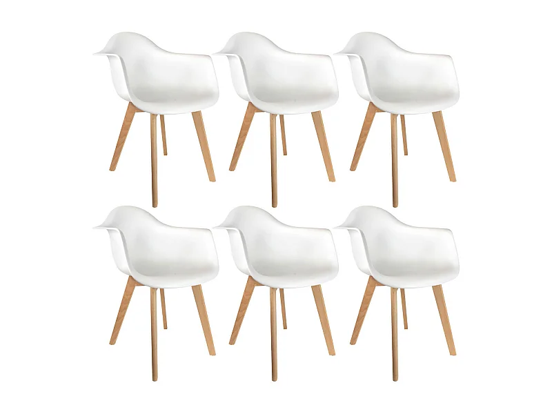 TRAVIS - Lot de 6 Fauteuils Assises Blanches