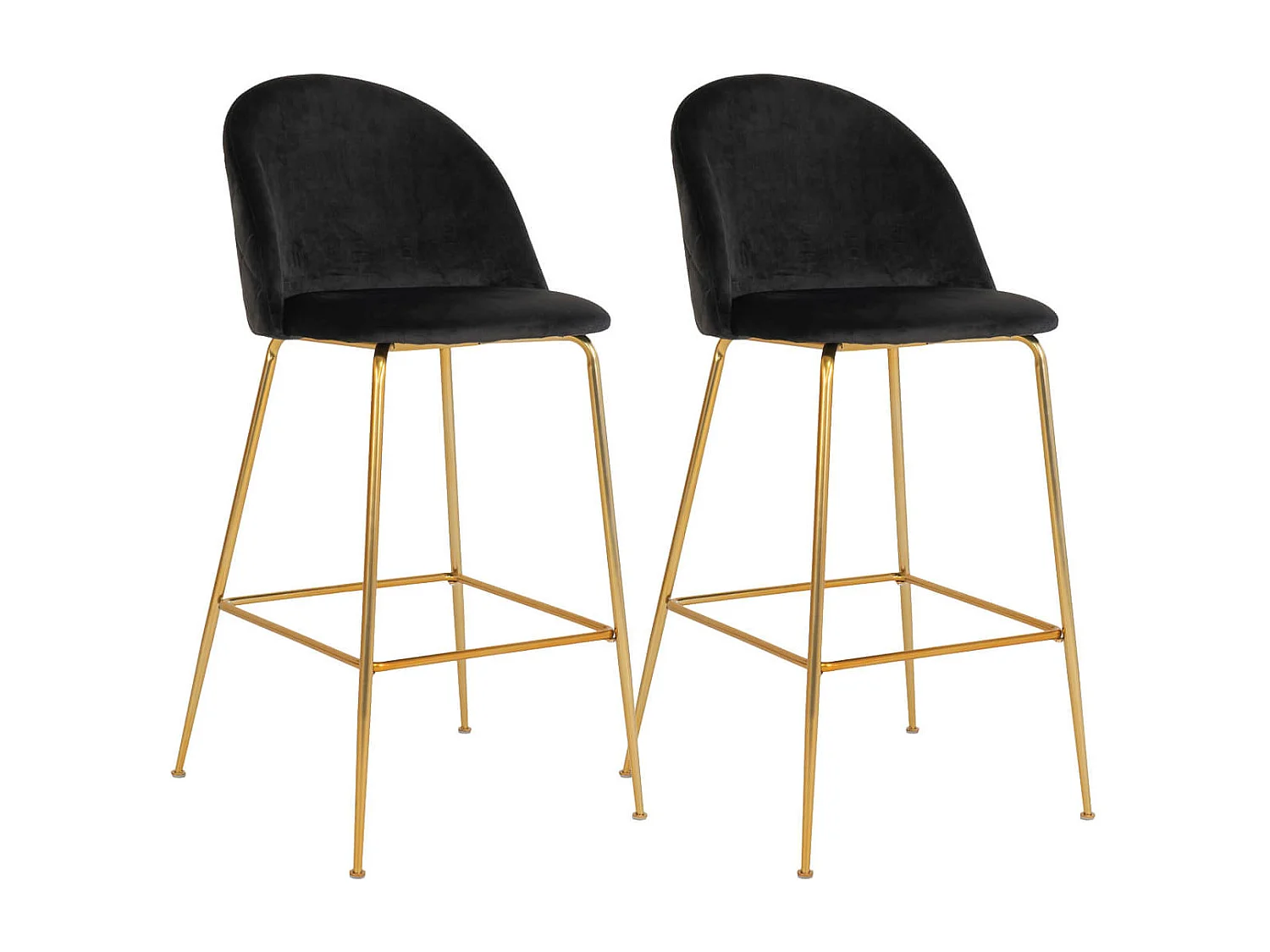 MEYRIN - Lot de 2 Chaises Hautes Velours Noir et Pieds Métal Doré