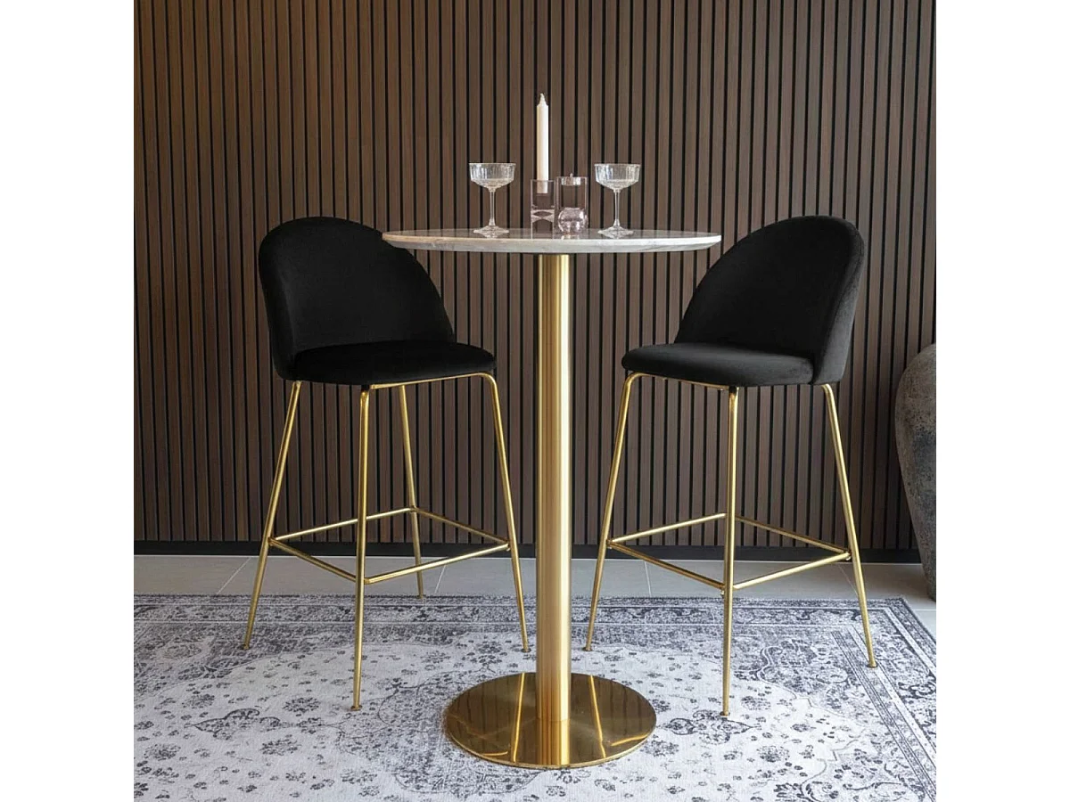 MEYRIN - Lot de 2 Chaises Hautes Velours Noir et Pieds Métal Doré