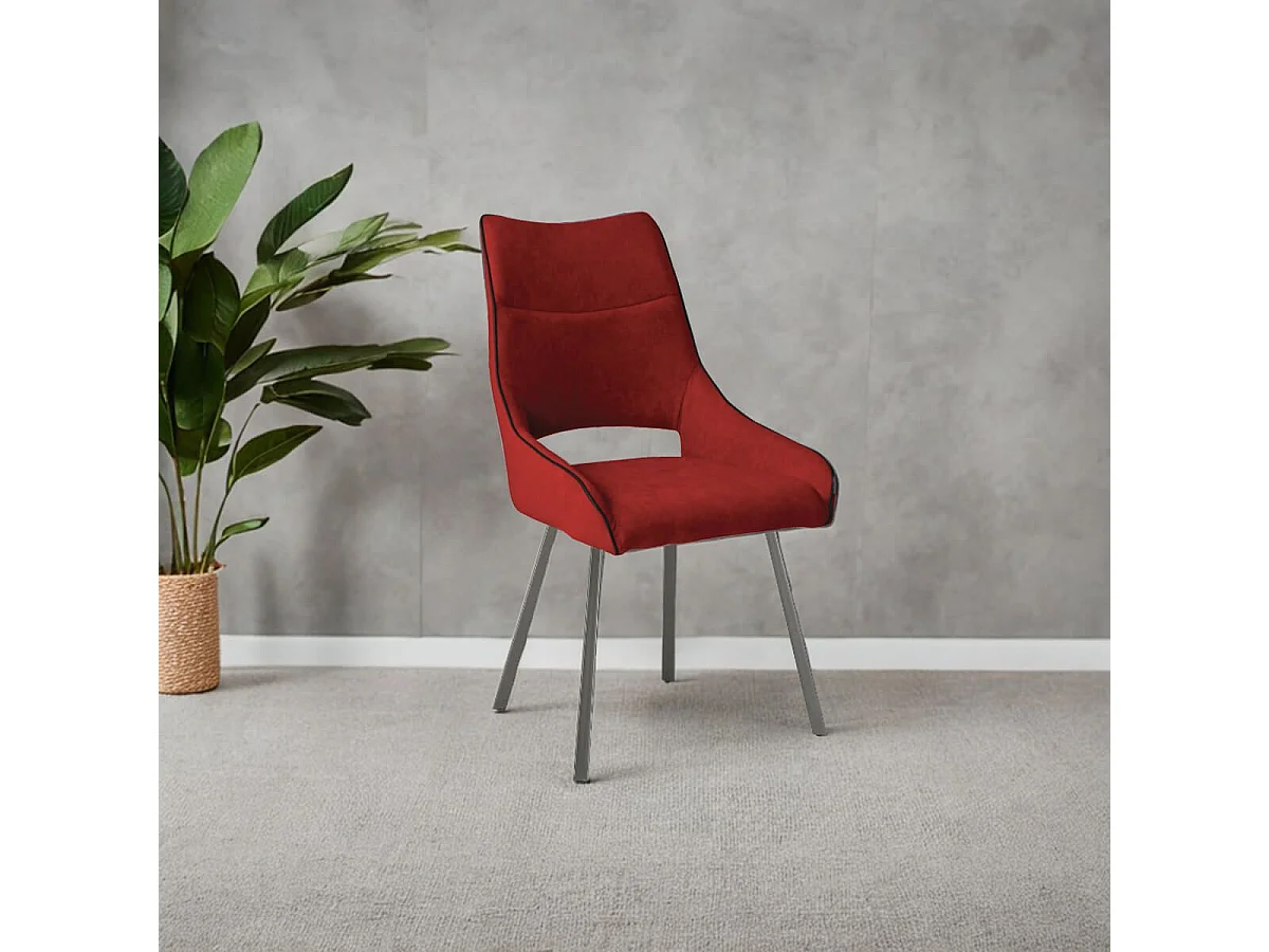 AMADO - Lot de 4 Chaises Tissu Coloris Rouge