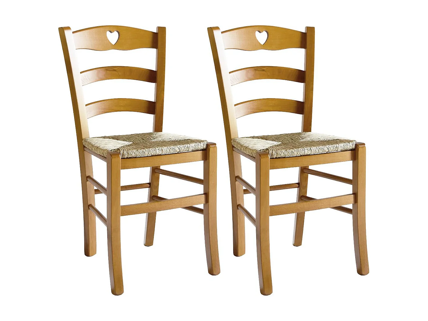 NAPLES - Lot de 2 Chaises Teinté Chêne et Assises en Paille