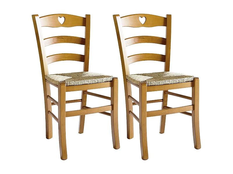 NAPLES - Lot de 2 Chaises Teinté Chêne et Assises en Paille