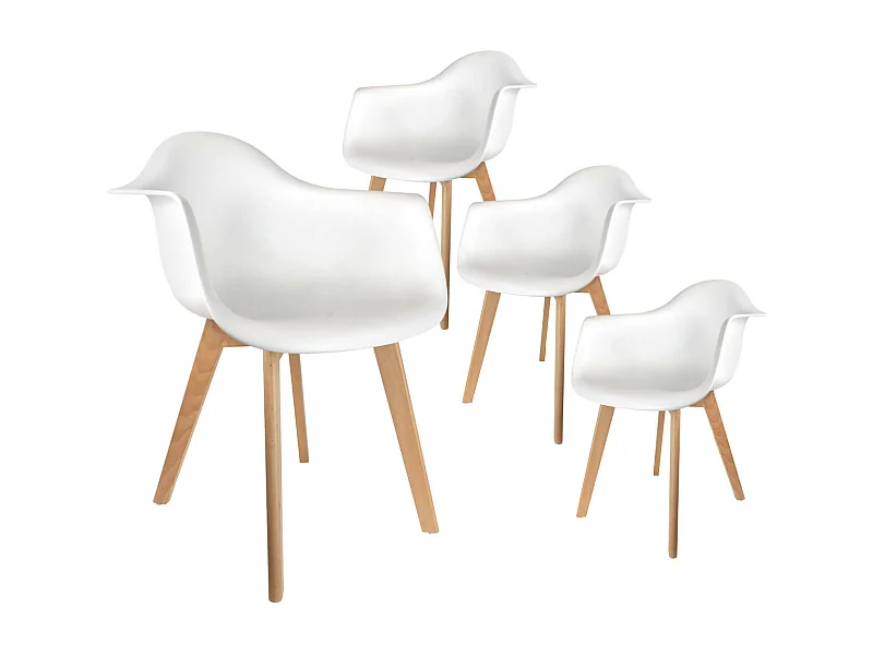 TRAVIS - Lot de 4 Fauteuils Assises Blanches