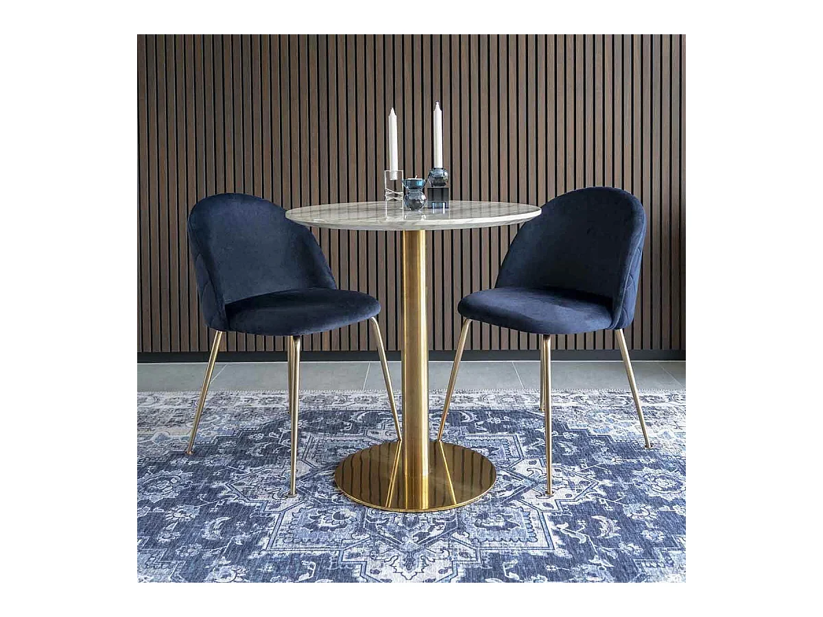 MEYRIN - Lot de 4 Chaises Velours Bleu et Pieds Métal Doré